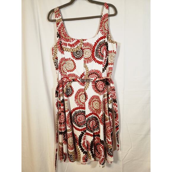 Breakin Loose $50 16 Red White Brown Cotton Stretch Fit & Flare Sleeveless Dress - Picture 5 of 10